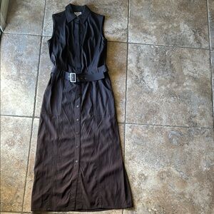 Sleeveless Dark Brown Vintage Utility Midi Dress